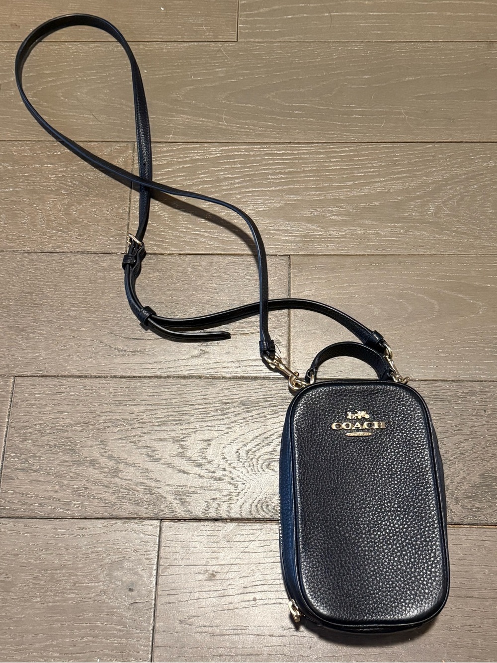 Coach Black Pebbled Leather Crossbody Phone Bag